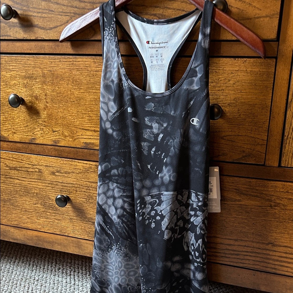 Champion Women's Black and Gray Graphic Tank Top